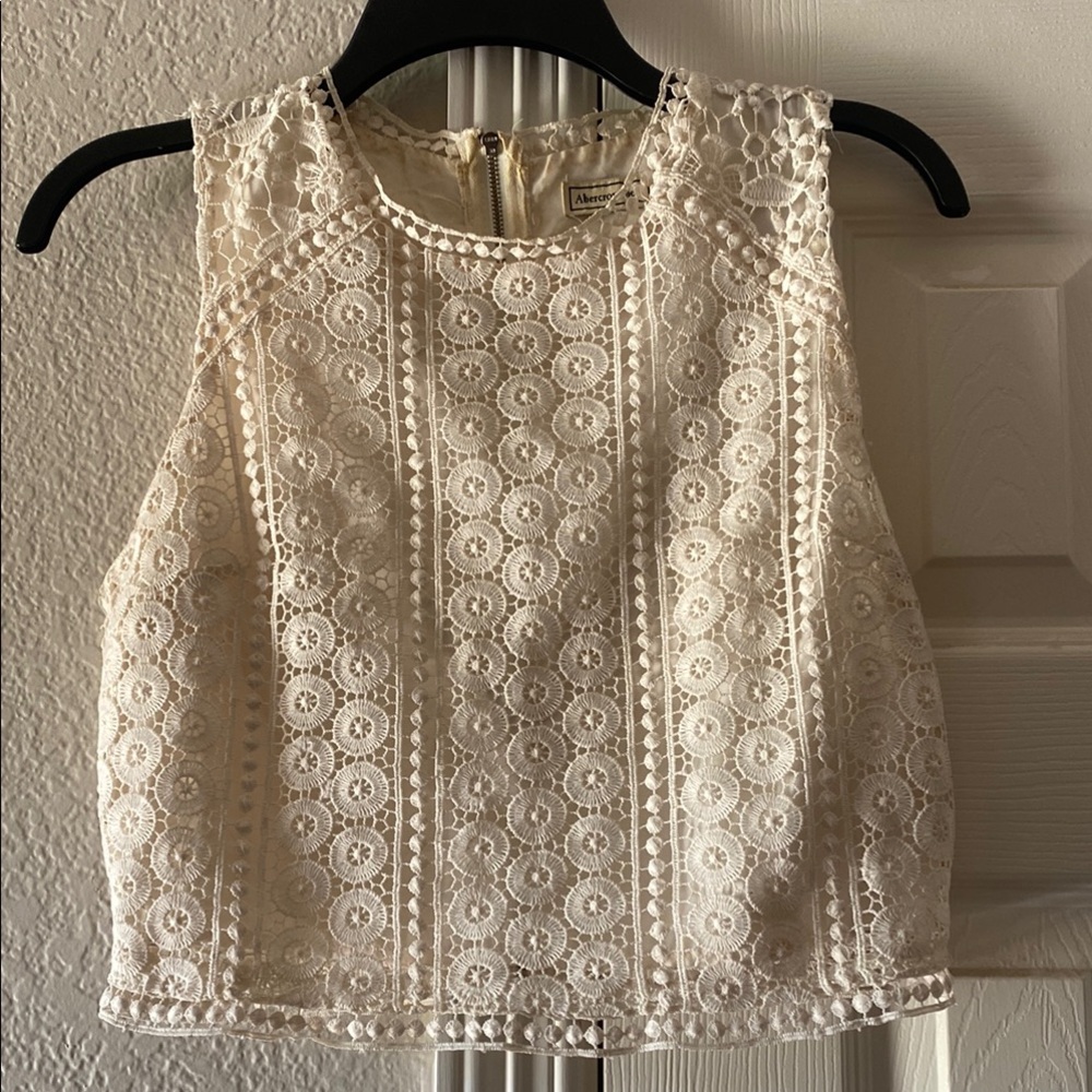 Abercrombie & Fitch Cream Embellished Crop Blouse